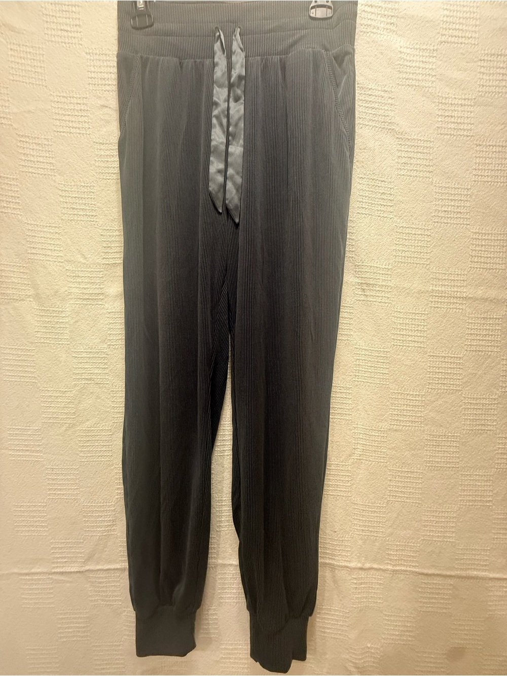 Victoria's Secret Black Ribbed Satin-Drawstring Joggers